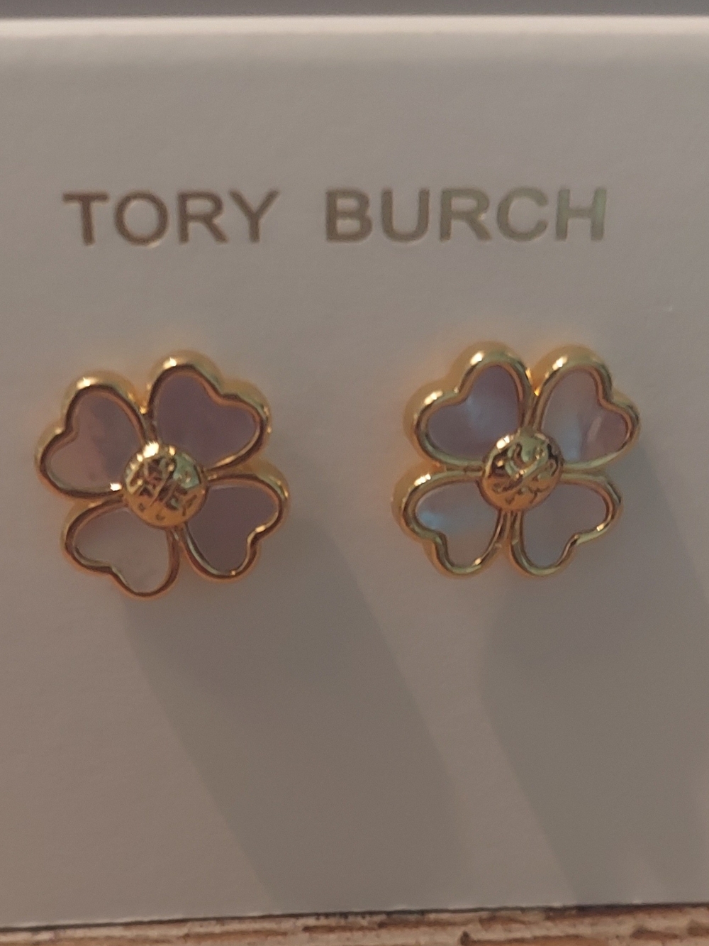 Tory Burch Gold & Mother-of-Pearl Flower Stud Earrings - Picture 3 of 4